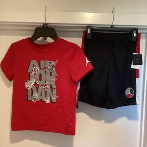 Jordan Red Graphic Tee with Black Jordan Athletic Shorts
